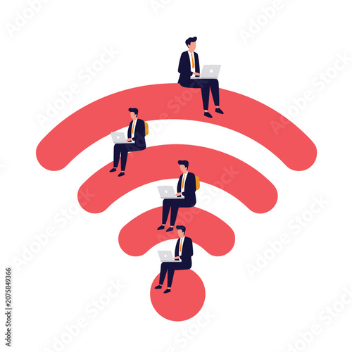 Wireless Network Remote Work and Digital Connectivity Vector Illustration