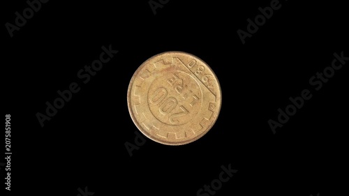 Vintage world turntable coins isolated on black background. spinning world coins