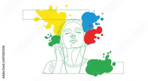 Creative Mind Listening Music, Abstract Colorful Splashes, Inspiration, Imagination, Art