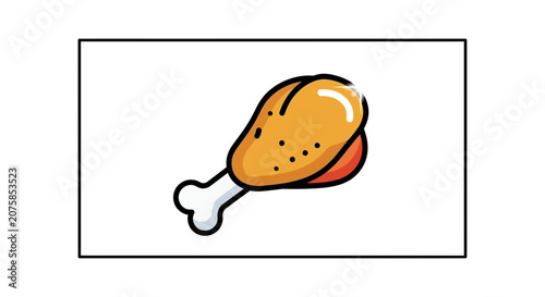 Crispy Fried Chicken Leg Drumstick Icon, Cartoon Style, Isolated on White Background