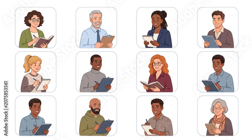 Diverse group of professionals engaged in note taking and journaling for mental health and self care at work