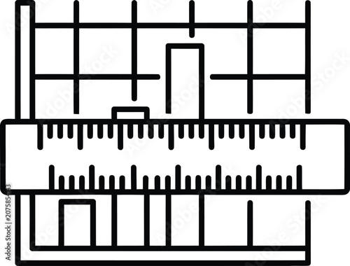 Schematic ruler with measuring bars for precision engineering and scientific research in a clean graphic style