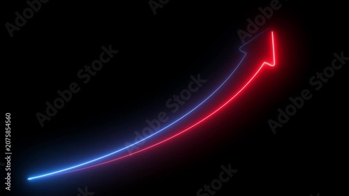 Abstract beautiful Red and Blue neon line arrow icon animation .on a black background.with 4k video,