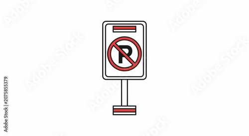 No Parking Sign, Red Circle with Slash, Prohibition Symbol, Vector Illustration