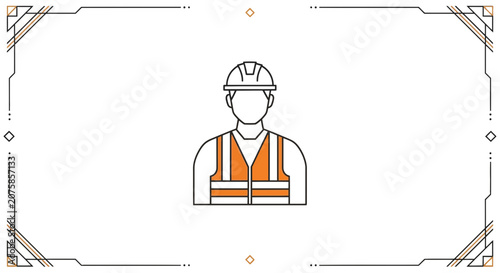 Construction Worker Icon: Safety Vest and Hard Hat - Professional Industry Symbol