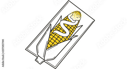 Corn on the Cob with Butter and Salt - Delicious Summer Food Illustration