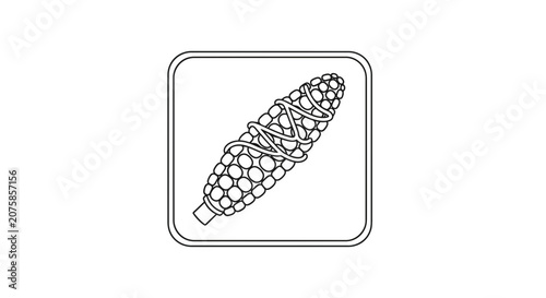 Corn on the cob with butter, line art icon, simple food illustration