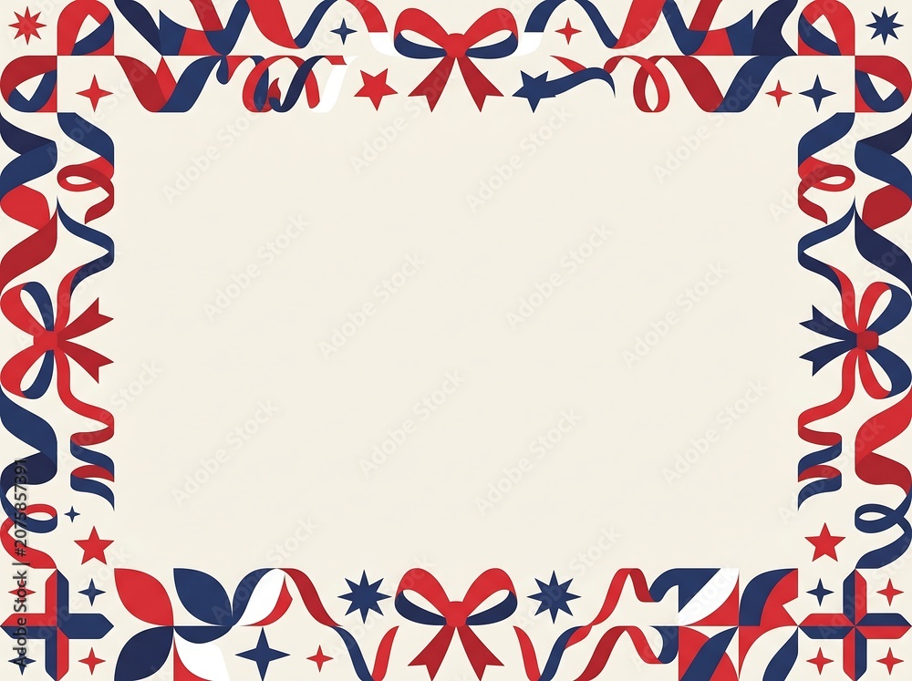 Obraz premium Festive Red and Blue Ribbon Border Decoration