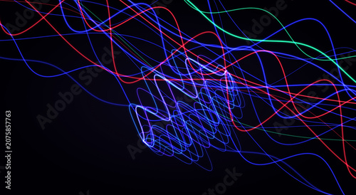 Fotografia Red blue glowing neon wave line chaotic scribble texture