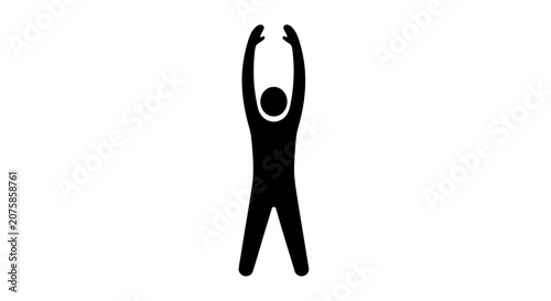 Quadro em tela Person jumping up with arms raised in celebration on white background