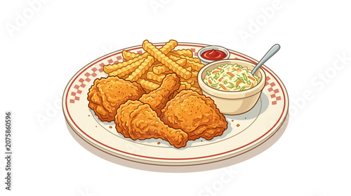 Foto American Comfort Food Fried Chicken Plate Vector Retro Style Illustration