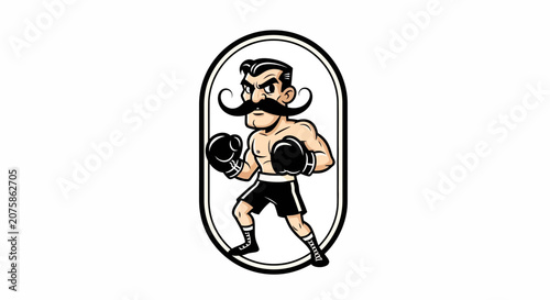 Retro Boxer with Moustache and Boxing Gloves, Vintage Sports Illustration
