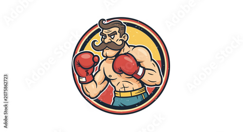 Retro Boxer with Moustache and Red Gloves in Ring