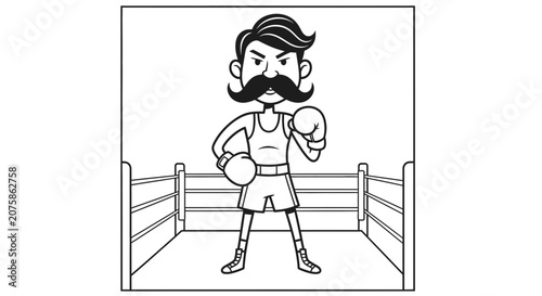 Retro Boxer with Moustache in Ring