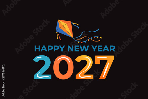 Happy New Year 2027 Celebration Typography Trophy Vector Design