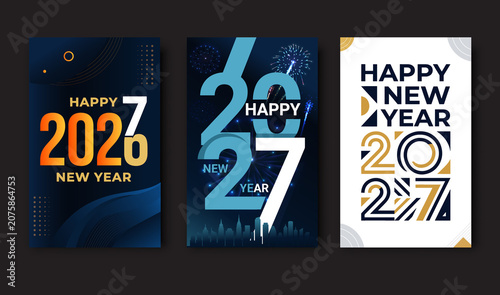 Happy New Year 2027 Modern Minimal Typography Poster Vector Design Set