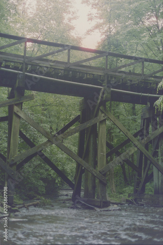 Old Wooden Railroad Bridge Above Mountain Stream - 35mm Film Negative Digital Scan