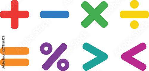Принти на полотні Colorful Mathematics Operation Icon Set with Plus Minus Multiply Divide Equals P