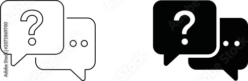 Chat Conversation Question and Typing Message Icon Set – Outline & Solid Communication Vector Icons