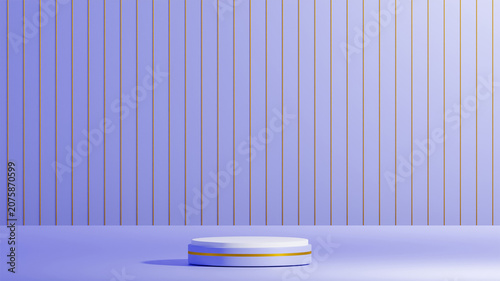 Tableau sur toile Sugarplum colored podium with gold striped, 3d object podium, white podium over