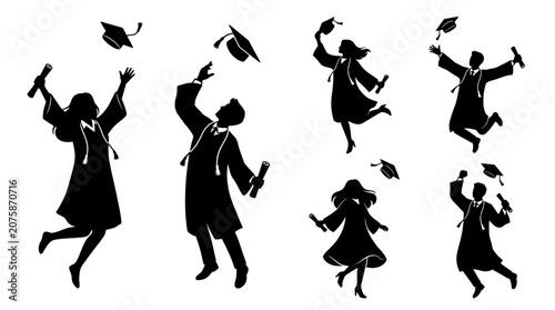 Bild auf Leinwand Graduates in caps and gowns jumping.