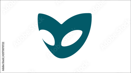 Modern abstract teal mask icon with stylized eyes. Minimalist vector graphic representing anonymity, digital identity, or an alien face.