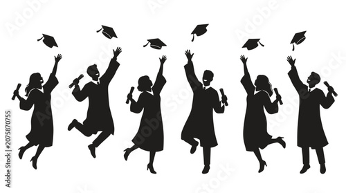 Fotografie Graduates in gowns throw caps.