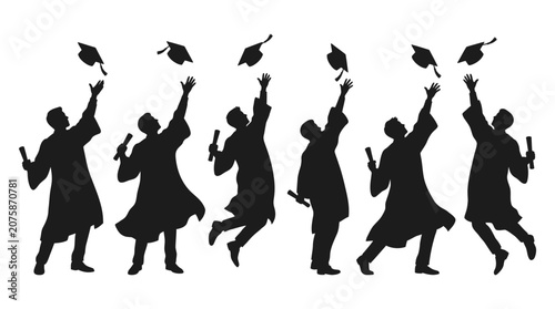 Bilde på lerret Silhouettes of graduates throwing caps.