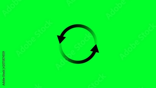Rotating Circular Black Arrows Icon with Refresh Synchronization Loop on Green Background Animation