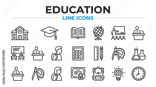 Konstfotografi Comprehensive Collection of Essential Academic and Scholarly Learning Line Icons