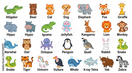 Cute Cartoon Animal Collection Vector Illustration for Kids