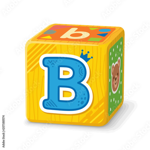 Alphabet Toy Block with Letter B and Bear Illustration