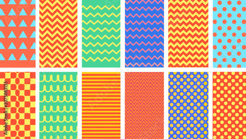 Foto Geometric patterns collection vibrant vector illustrations with repeating shapes