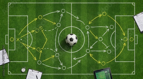 Soccer Strategy Board with Ball and Tactics Diagram.