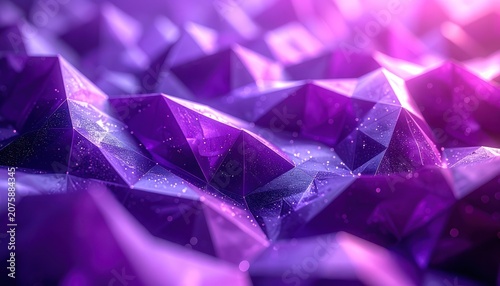 An abstract background image featuring sharp, multifaceted purple crystals with a bokeh effect in the background.