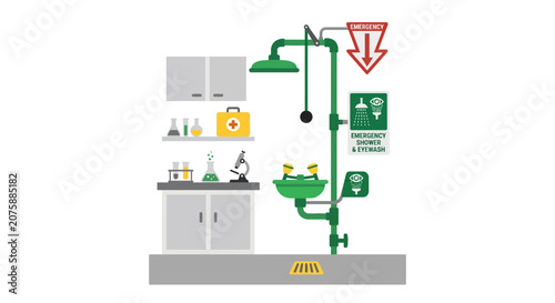 Industrial Laboratory Safety Equipment with Emergency Shower and Eyewash Station Vector
