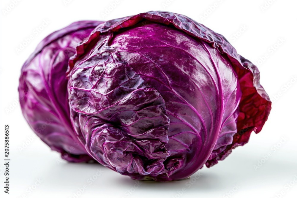 Obraz premium Vibrant Red Cabbage Heads Isolated on White Background, Fresh Produce for Healthy Eating and Culinary Use