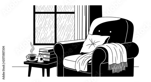 Cozy Armchair by Rainy Window Illustration