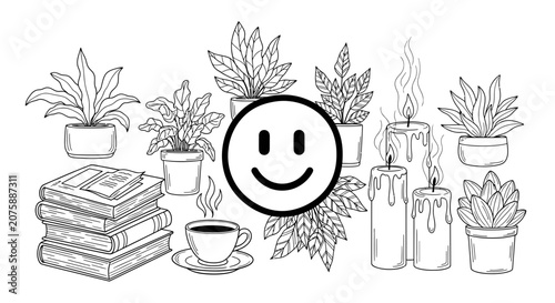 Cozy Home Decor Elements Coloring Page Design