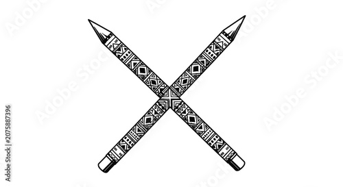 Crossed Pencils with Intricate Tribal Geometric Patterns