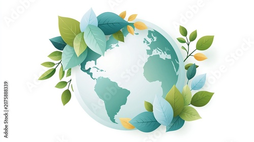 Vibrant Earth surrounded by lush green leaves, symbolizing environmental protection and sustainability