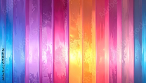 A vibrant rainbow of vertical stripes in translucent material with subtle textures and a smooth gradient effect.