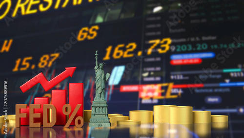 Federal Reserve Rate Hike And American Market Growth 3d render.