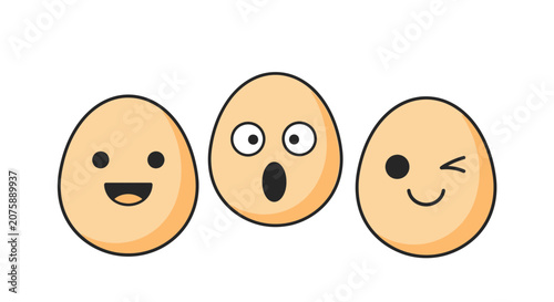 Cute Cartoon Eggs with Funny Emoticon Faces