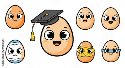Cute Cartoon Egg Characters Set with Different Accessories