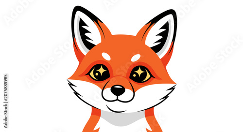 Cute Cartoon Fox Head with Sparkling Eyes Illustration