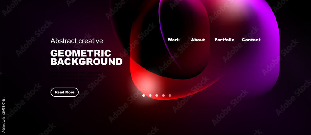 Obraz premium Dark website header design. Abstract shapes, text elements, navigation options present. Modern aesthetic, vibrant colors used.