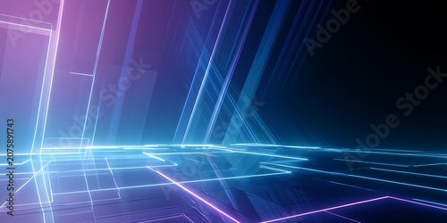 Cyber elements made of transparent glass and liquid acrylic purple blue glow on black backdrop cinematic tech background design cover art visuals 3d rendering