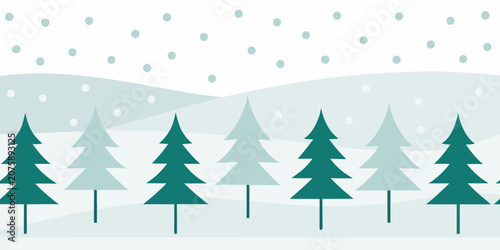 Pine trees and snowfall a flat vector illustration with a white background