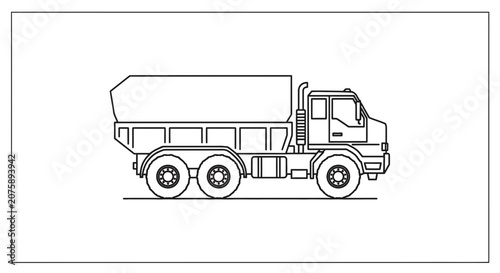 Dump Truck Outline Vector Illustration - Heavy Construction Vehicle